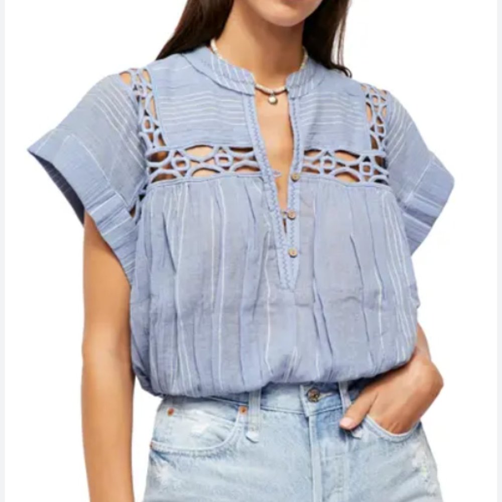 Free People Cedar Lace Trim Pullover Top